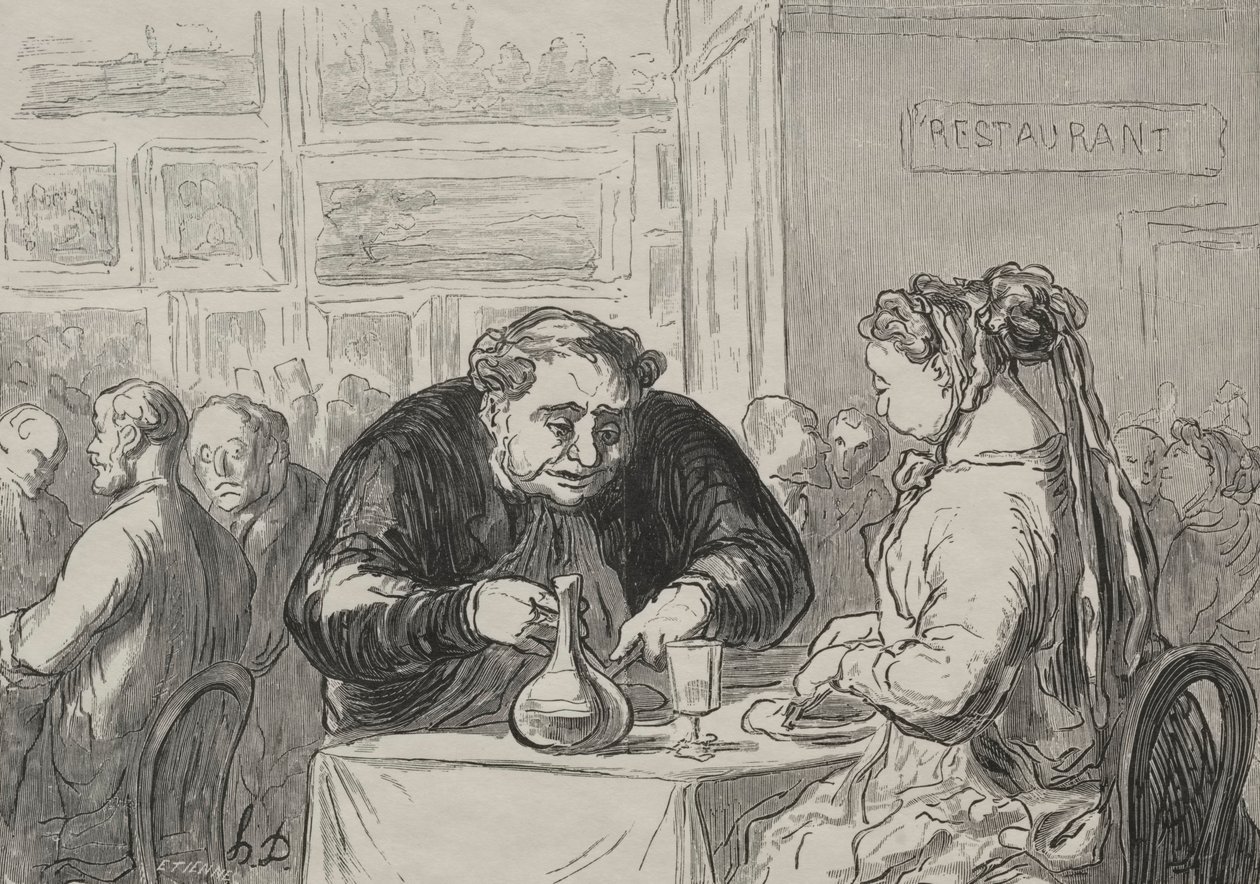 Ausstellung der schönen Künste: am Buffet Liebe zur Kunst und zum Kotelett von Honoré Daumier