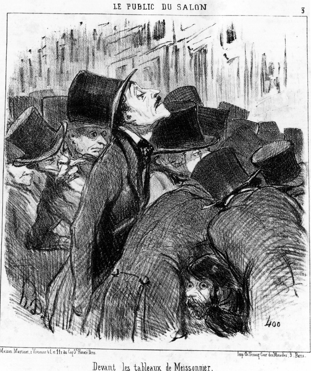 Vor den Gemälden von Meissonnier, aus „Gemälde und Salons“, Karikaturenserie von Honore Daumier (1808-1879). „Charivari“ von Honoré Daumier