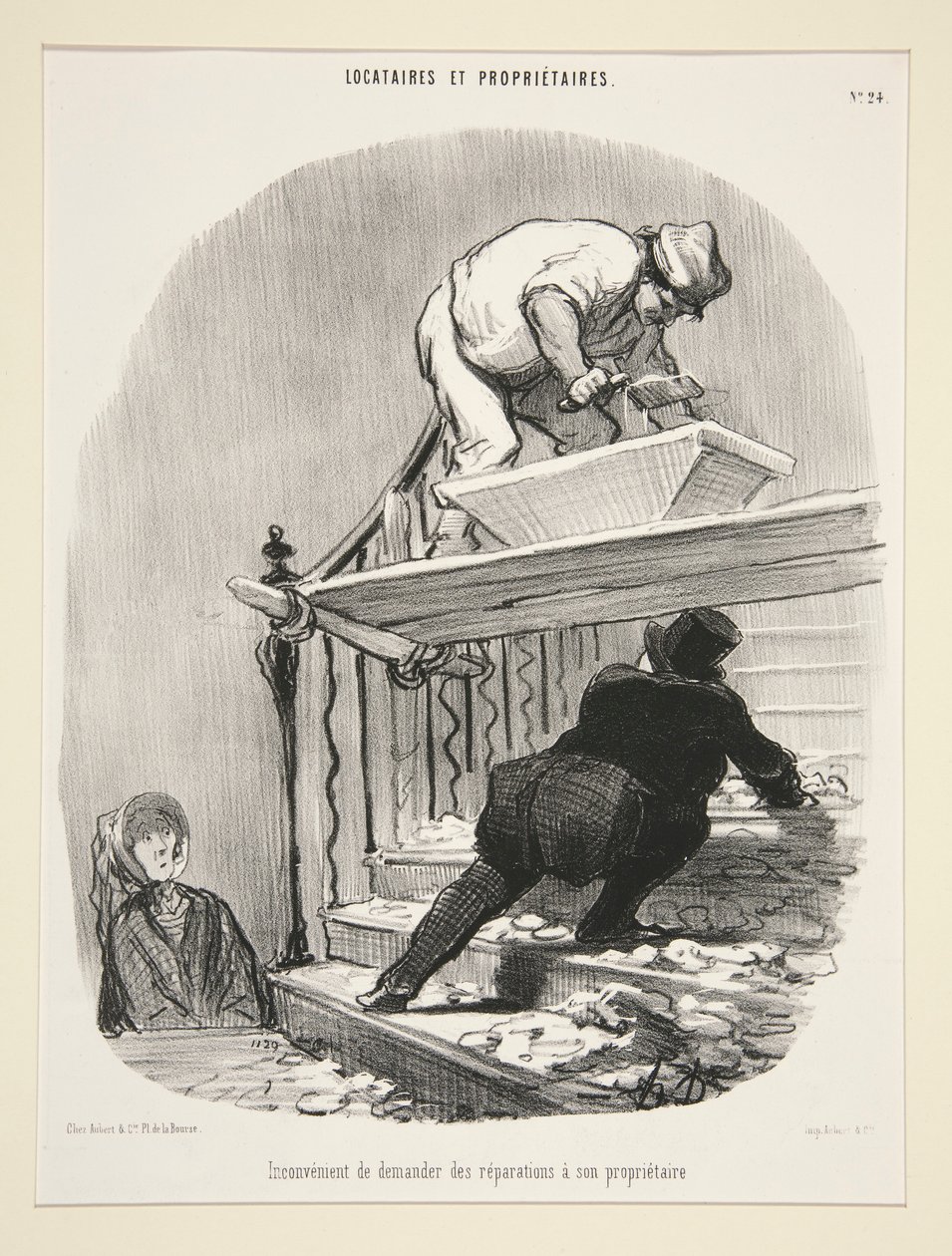 Unannehmlichkeit, Reparaturen von seinem Vermieter zu verlangen, aus Locataires et Proprietaires von Honoré Daumier