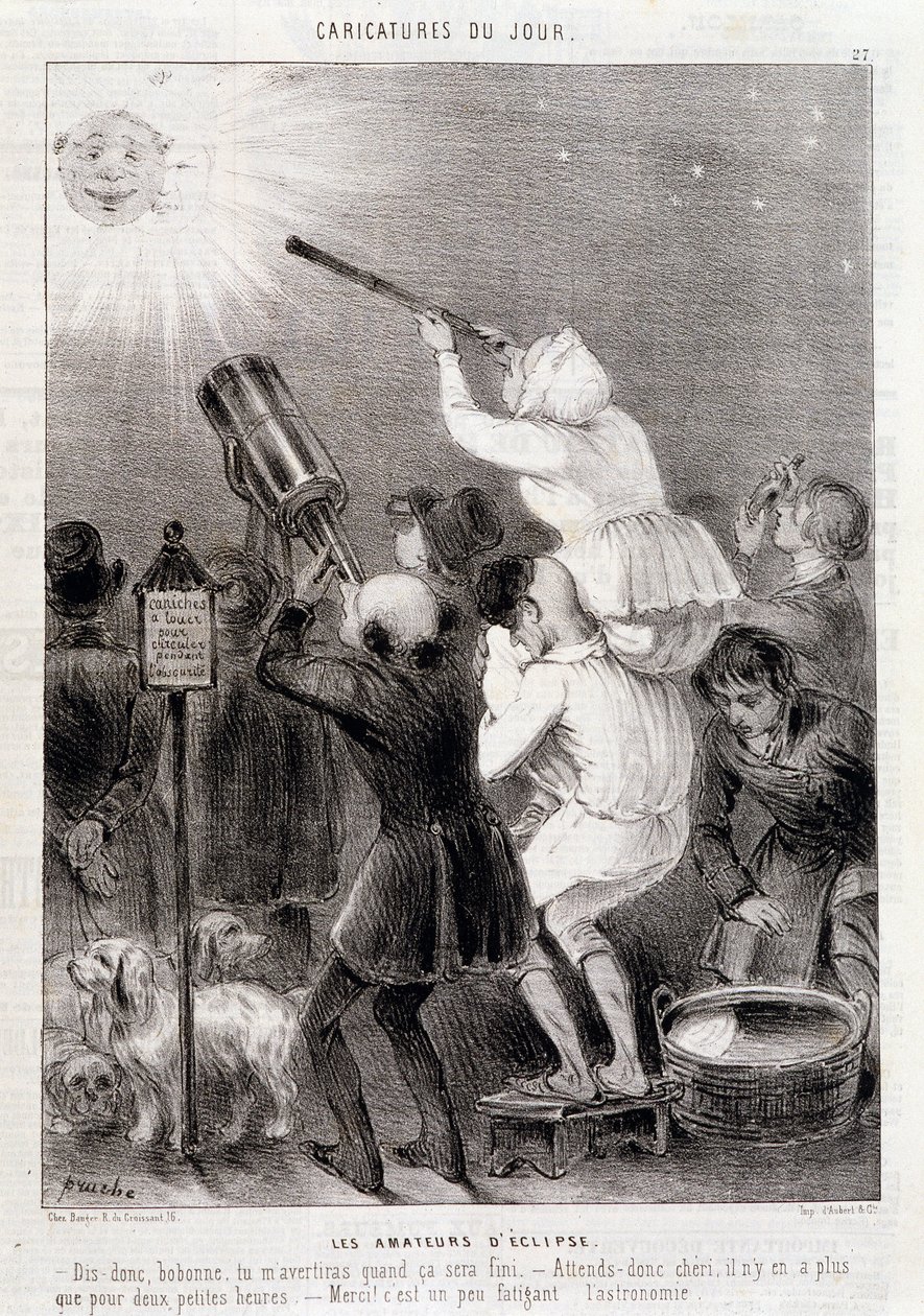 Die Liebhaber der Sonnenfinsternis - Gravur von Daumier, in „Charivari“, ca. 1840 von Honoré Daumier
