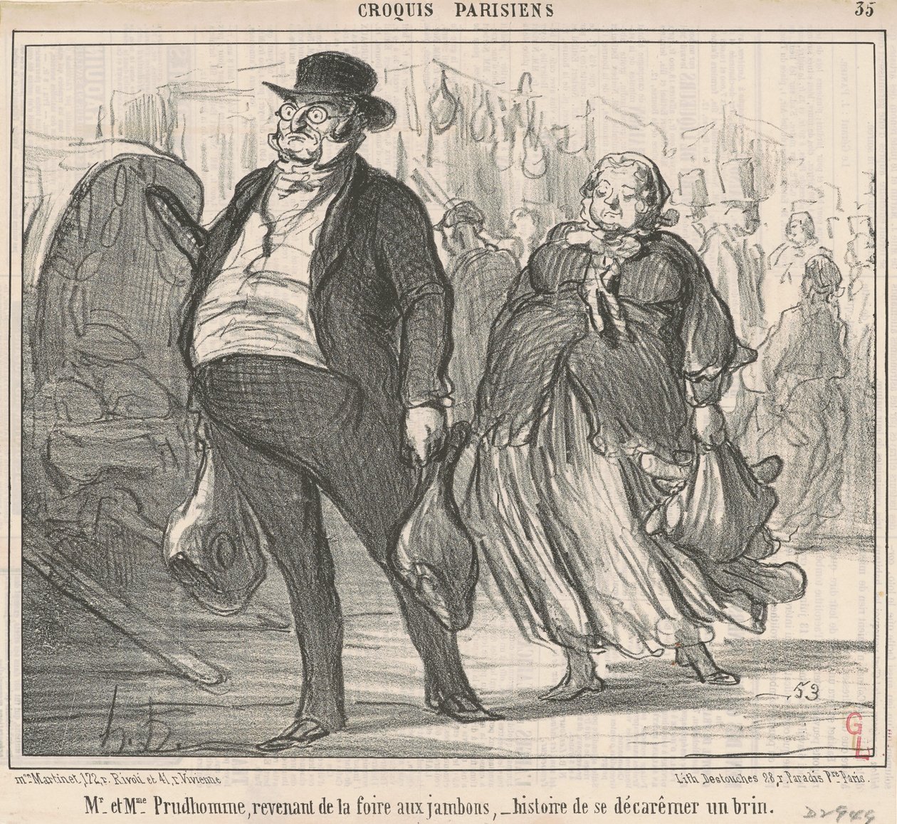 Herr und Frau Prudohomme kehren von der Messe zurück... von Honoré Daumier