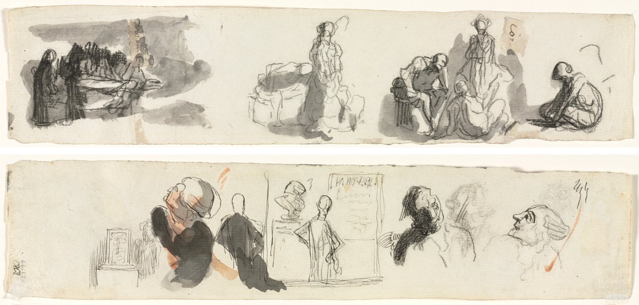 Blatt mit Studien einer Gruppe von vier Figuren rechts (recto) Skizzen verschiedener Figuren (verso) von Honoré Daumier