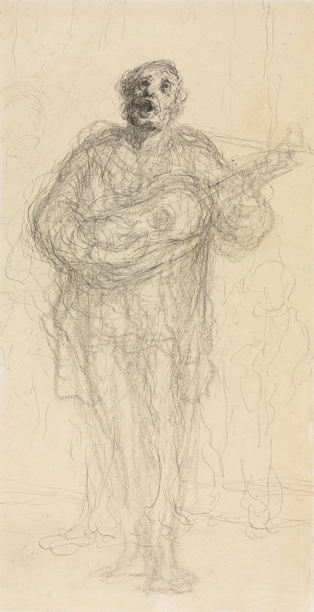Singender Gitarrist recto, Liegende Frau, die sich auf ihren Arm stützt verso, 1855-1860 von Honoré Daumier