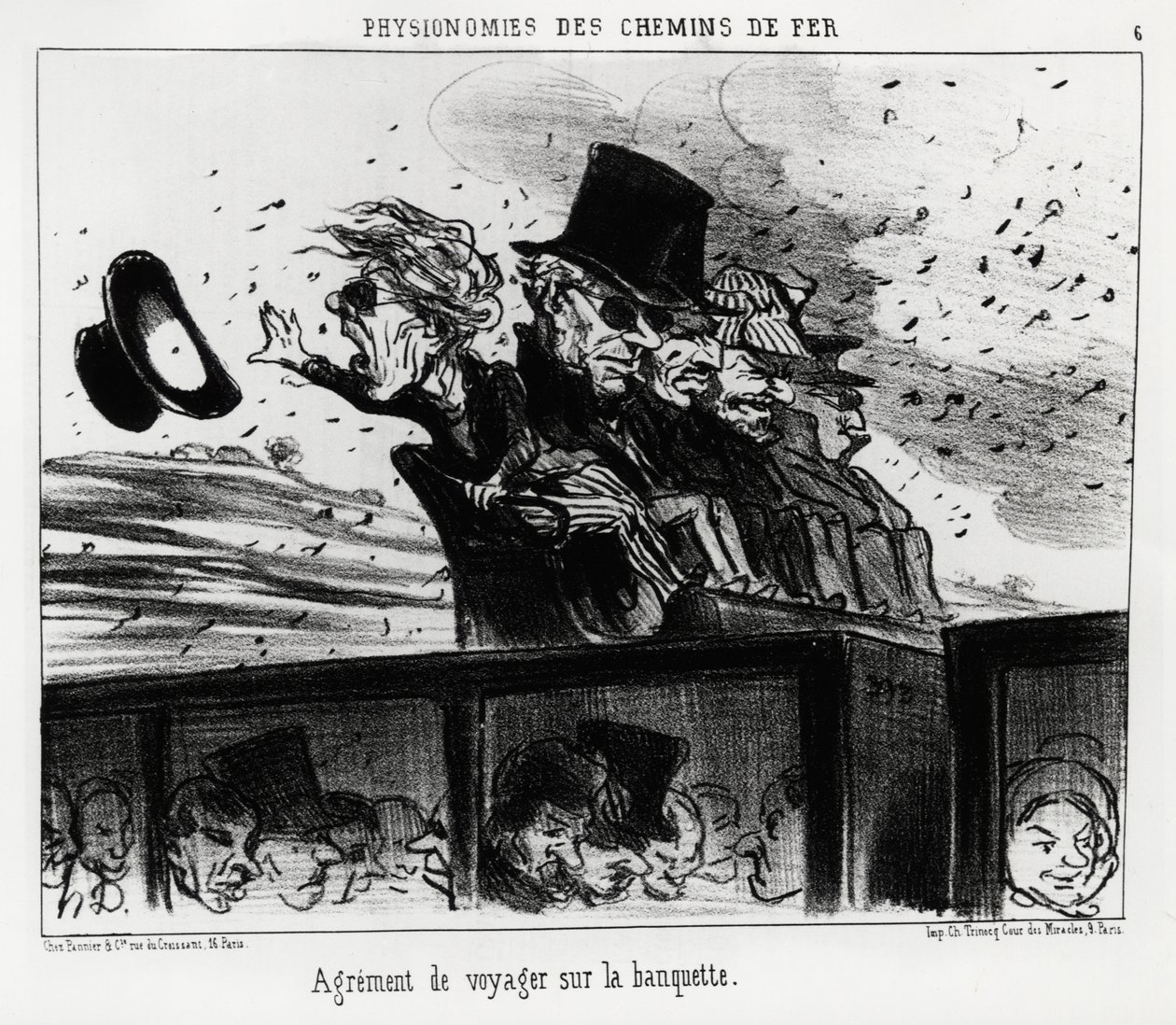 Die Physiognomie der Eisenbahnen: es ist das Recht, auf der Bank zu reisen. Illustration von Honoré Daumier (1808-1879), veröffentlicht in Charivari von Honoré Daumier