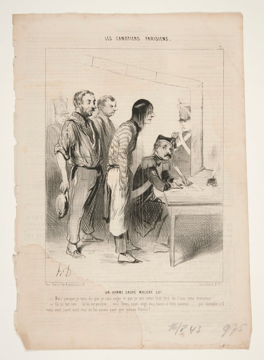 Ein Mann wird trotz sich selbst gerettet von Honoré Daumier