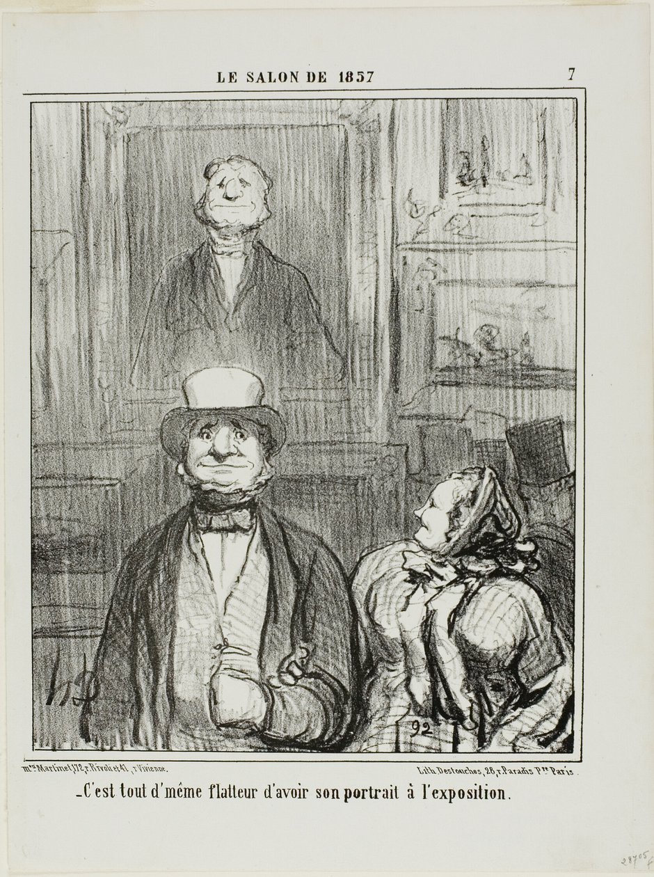 „- Es ist wirklich schmeichelhaft, sein Porträt im Salon ausgestellt zu haben,“ Tafel 7 aus Le Salon de 1857 von Honoré Victorin Daumier