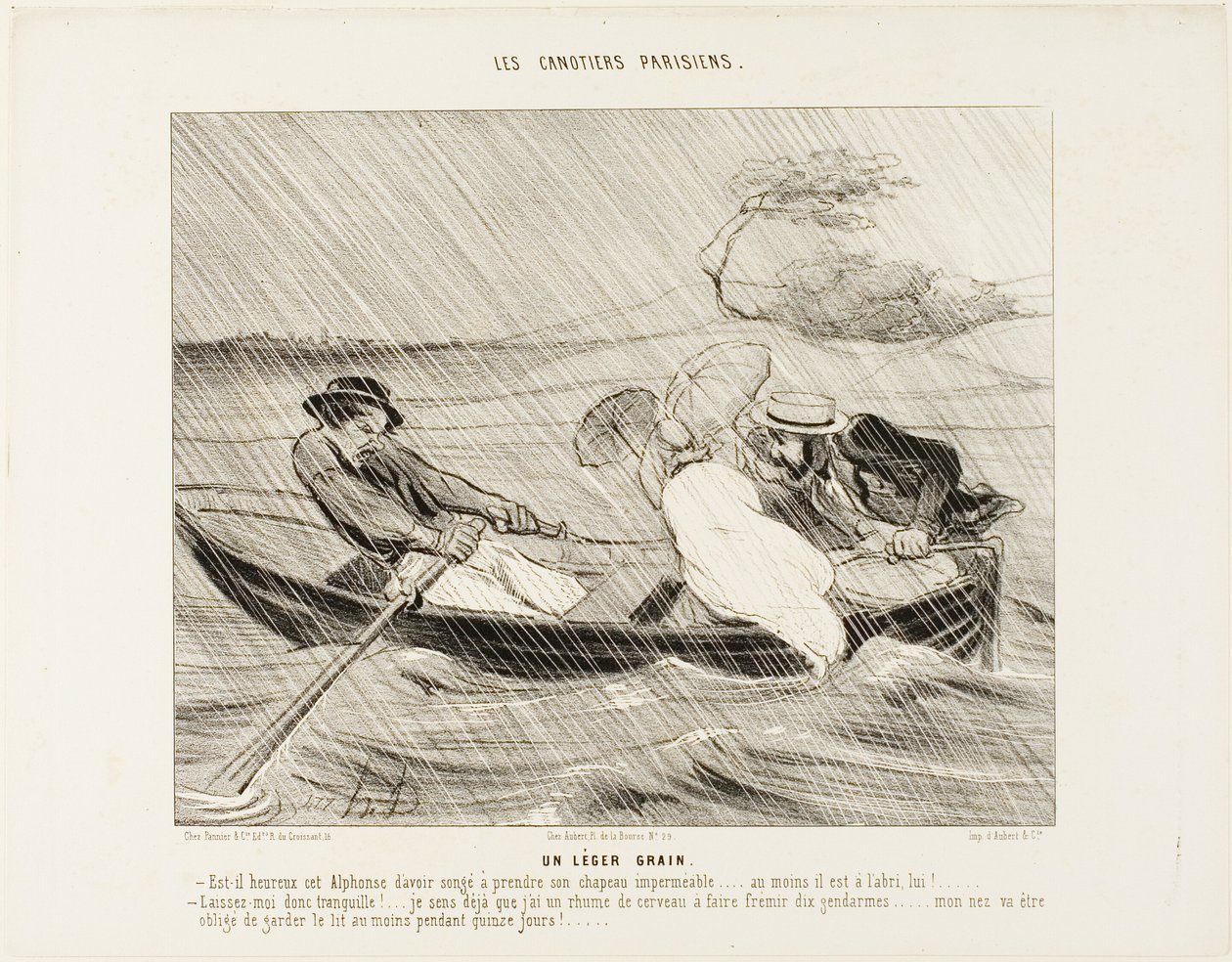 Ein leichter Sturm (Un léger grain), Platte 8 aus Die Pariser Bootsfahrer (Les canotiers Parisiens) von Honoré Victorin Daumier