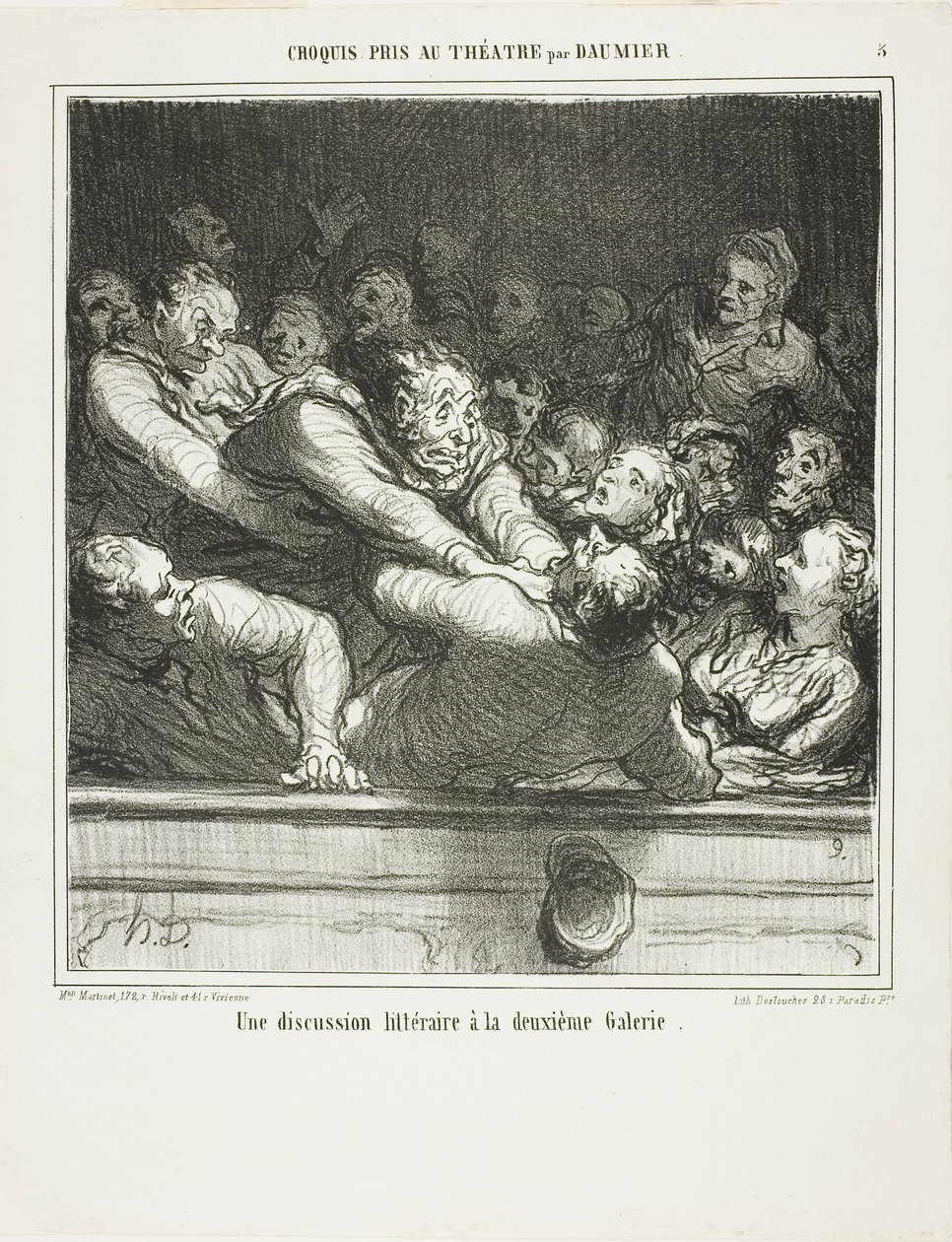 Ein literarisches Argument auf der zweiten Ebene, Platte 3 aus Croquis Pris Au Théâtre par Daumier von Honoré Victorin Daumier