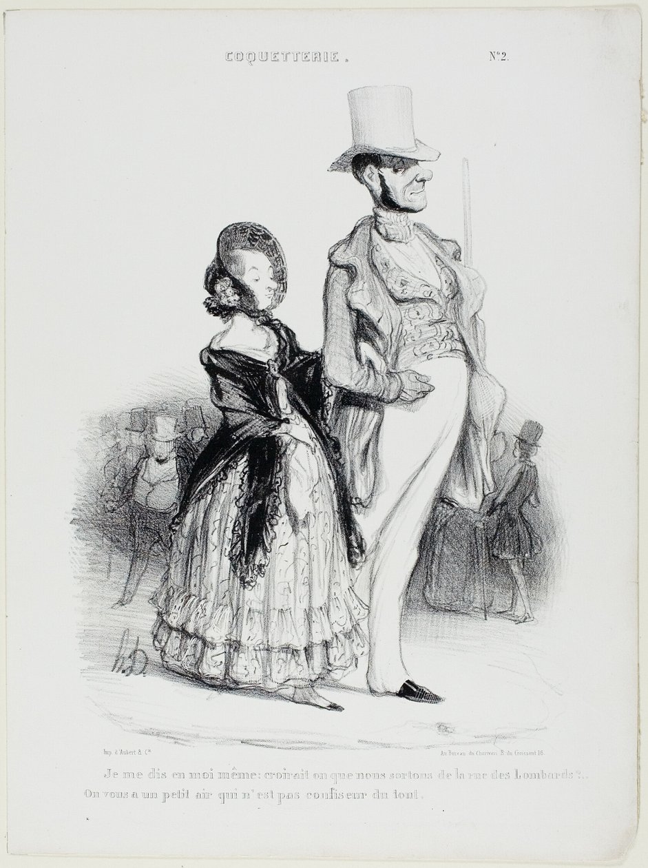 „Ich sage mir: Würde jemand denken, dass wir aus der Rue des Lombards kommen?... Wir sehen wirklich überhaupt nicht wie Konditoren aus“, Platte 2 aus Coquetry von Honoré Victorin Daumier