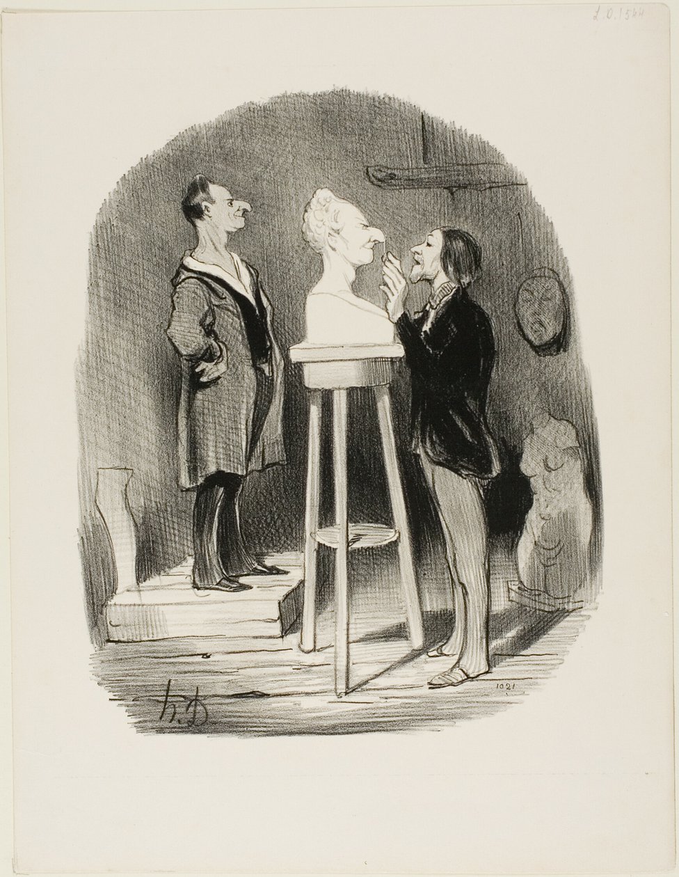 Monsieur Filochard, ehemaliger Ladenbesitzer, im Ruhestand, fühlt das Bedürfnis, seine Büste in Marmor auch der entferntesten Nachwelt zu überliefern, Platte 68 aus Les Bons bourgeois von Honoré Victorin Daumier