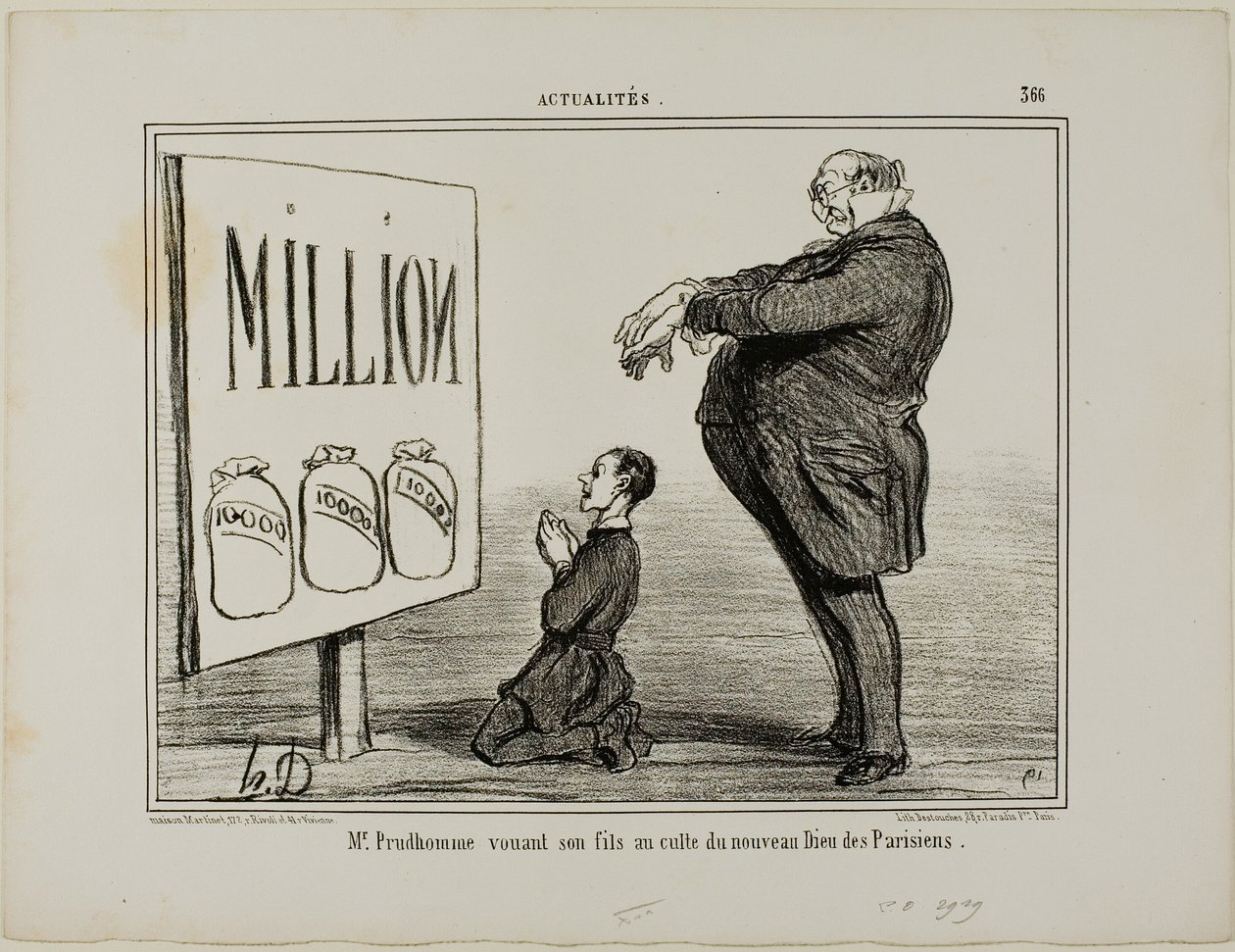 Herr Prudhomme widmet seinen Sohn dem neuen Gott der Pariser, Platte 366 aus Actualités von Honoré Victorin Daumier