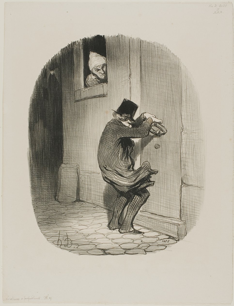 Nach Mitternacht, Platte 19 aus Locataires et Propriétaires von Honoré Victorin Daumier
