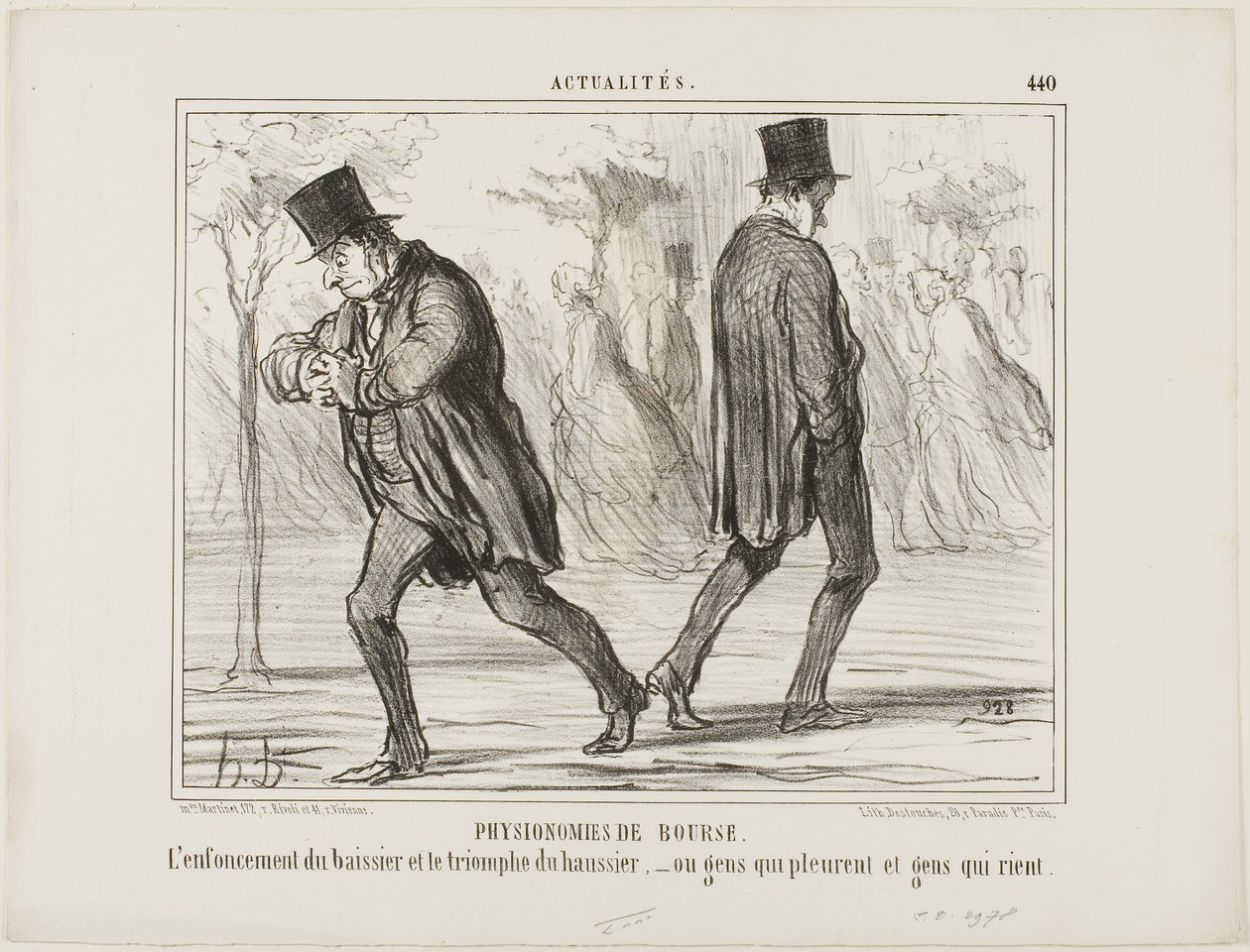 Physiognomie der Börse. Die Verzweiflung des Baissiers und der Triumph des Haussiers - oder Weinen und Lachen, Platte 440 aus Actualités von Honoré Victorin Daumier