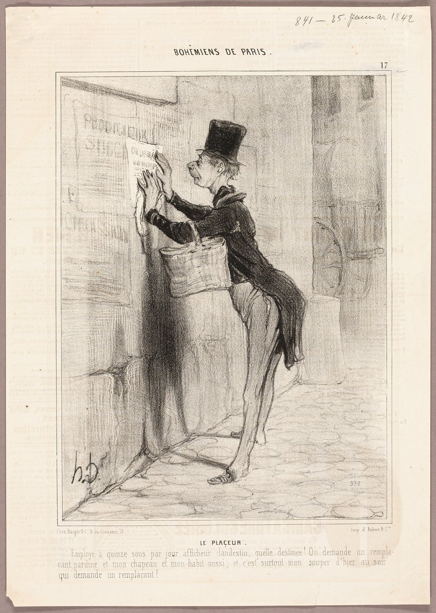 Der Plakatmann, Platte 17 aus Bohémiens de Paris von Honoré Victorin Daumier