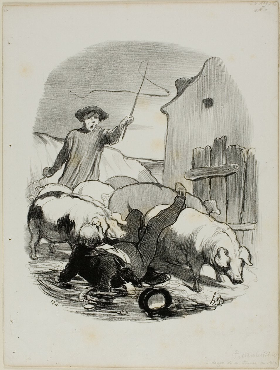 Die Gefahr, bei einer Jagd erwischt zu werden, Tafel 12 aus Pastorales von Honoré Victorin Daumier