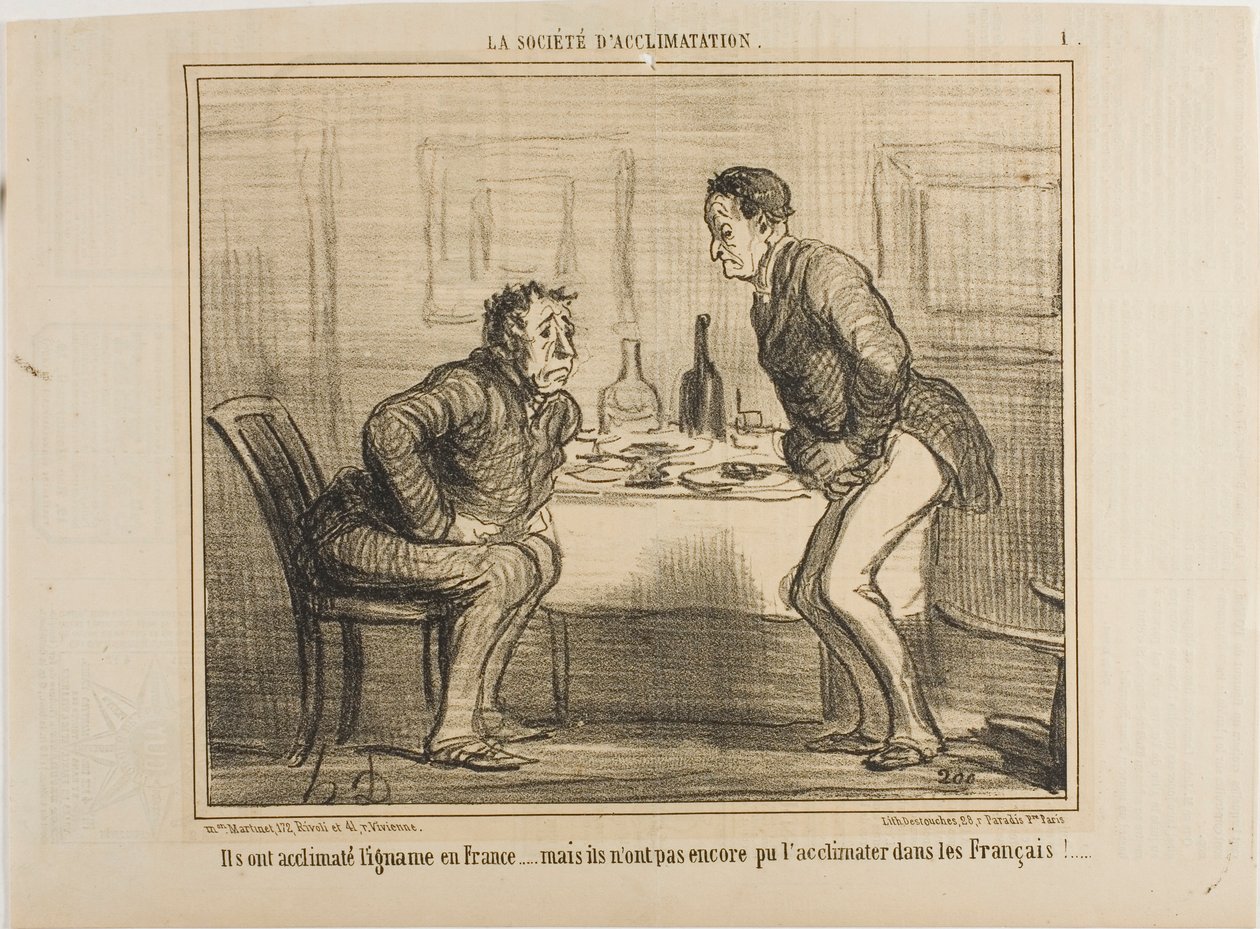 Es gelang ihnen, die indische Kartoffel an das französische Klima anzupassen, aber es ist immer noch ein Problem, die Franzosen an die indische Kartoffel zu gewöhnen!, Tafel 1 aus La Société D