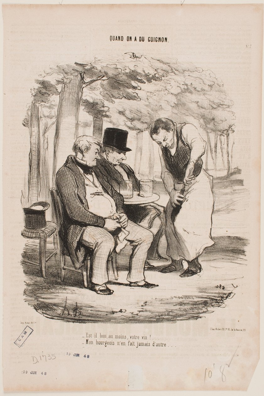 - Ist Ihr Wein wenigstens gut? - Mein Herr macht nie eine andere Sorte. von Honoré Daumier