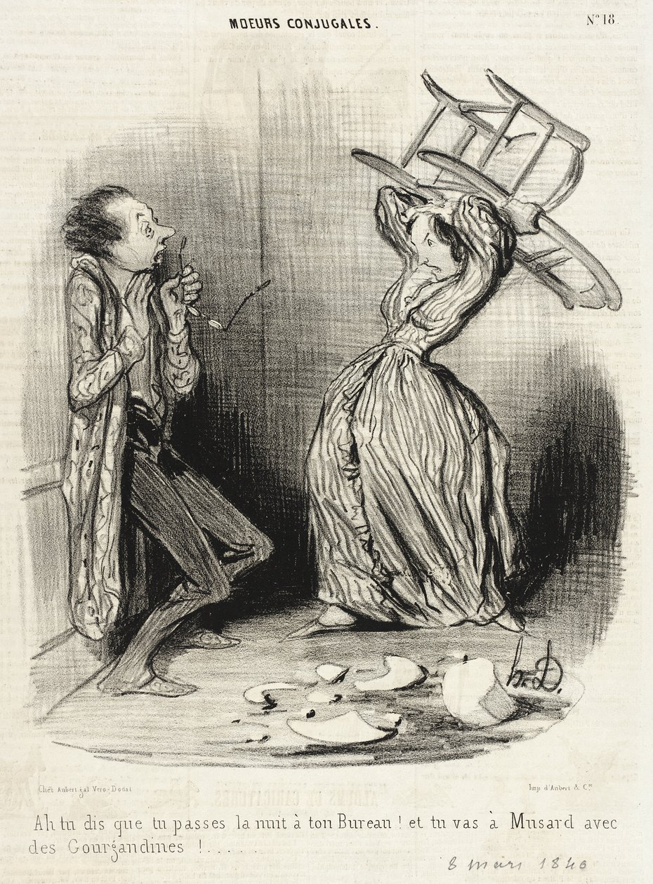Ah, du sagst, du verbringst die Nacht in deinem Büro!... von Honoré Daumier