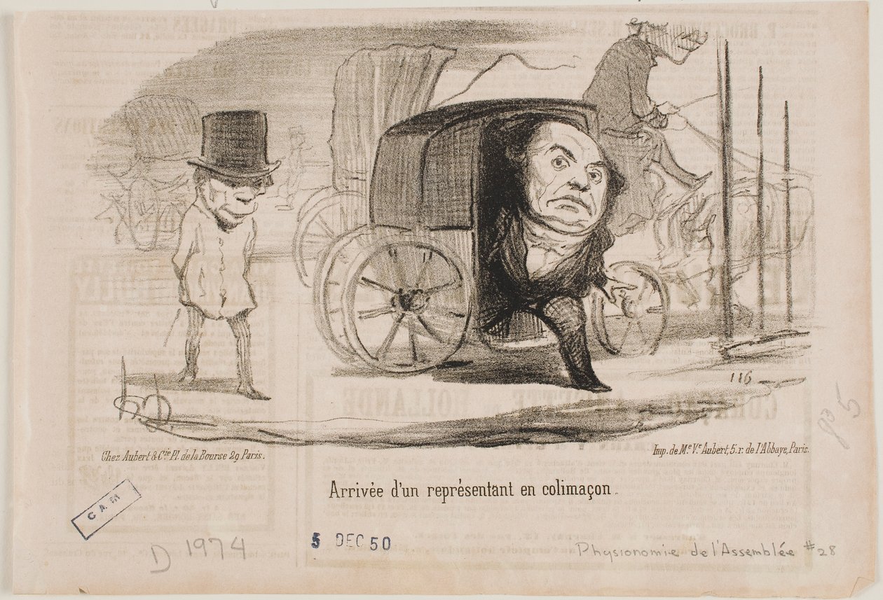 Ankunft eines Abgeordneten in einer Kutsche, die Schnecke genannt wird von Honoré Daumier