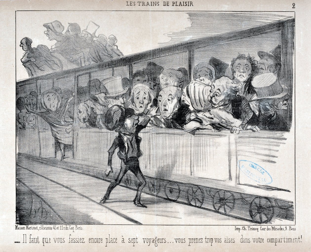 Werk von Honore Daumier (1808-1879). Charivari stammt aus dem Jahr 1852: Serie LES TRAINS DE PLEASURE - Sie müssen Platz für sieben Passagiere machen... Sie sind zu bequem in Ihrem Abteil! MUSEUM DER SCHÖNEN KÜNSTE - PALAST LONGCHAMP, MARSEILLE von Honoré Daumier