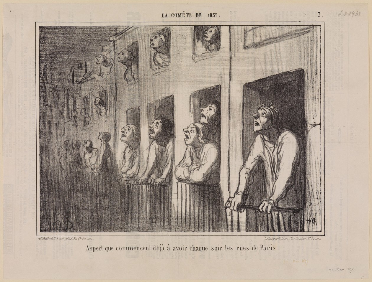 Aussehen, das die Straßen von Paris jeden Abend schon haben (Der Komet von 1857, Blatt 7) von Honoré Daumier