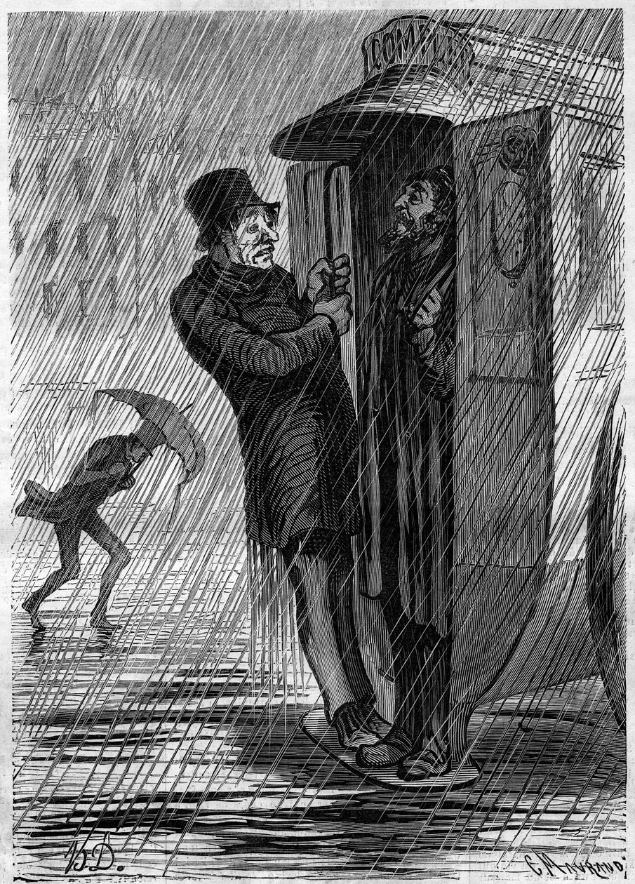 Komplett!!! Karikatur von Honore Daumier (1808-1879). Gravur in „Le Monde Illustré“ Nr. 271 vom 21. Juni 1862. von Honoré Daumier