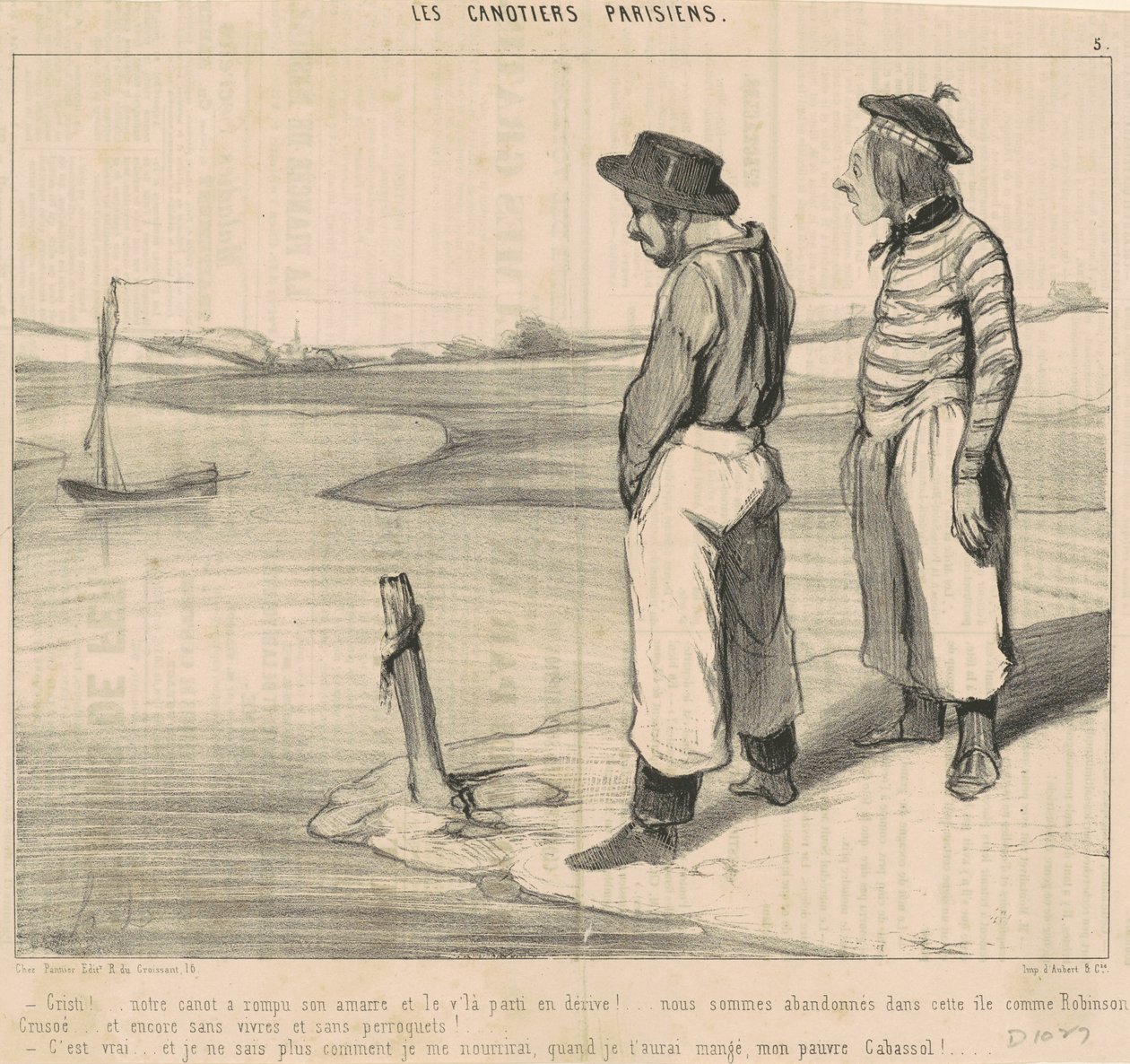 Verdammt! ... Unser Kanu hat sich von seiner Vertäuung losgerissen ... von Honoré Daumier
