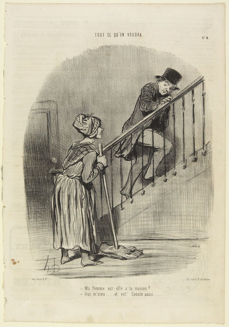 Ist meine Frau zu Hause?..., Nummer 4 aus der Serie „Alles, was man will“ aus Le Charivari von Honoré Daumier