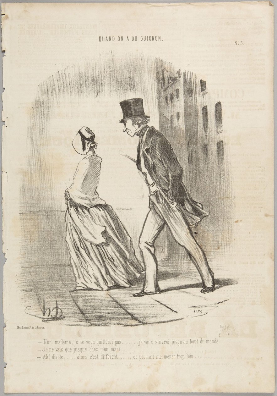 Nein, Madame, ich werde Sie nicht verlassen..., Nummer 3 aus der Serie Quand on a du Guignon aus Le Charivari von Honoré Daumier