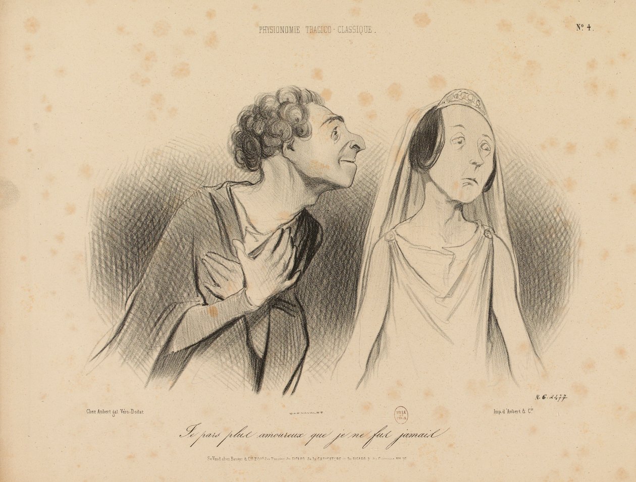 Tragisch-klassische Physiognomien. / Ich gehe verliebter fort, als ich es je gewesen bin / Nr. 4. von Honoré Daumier