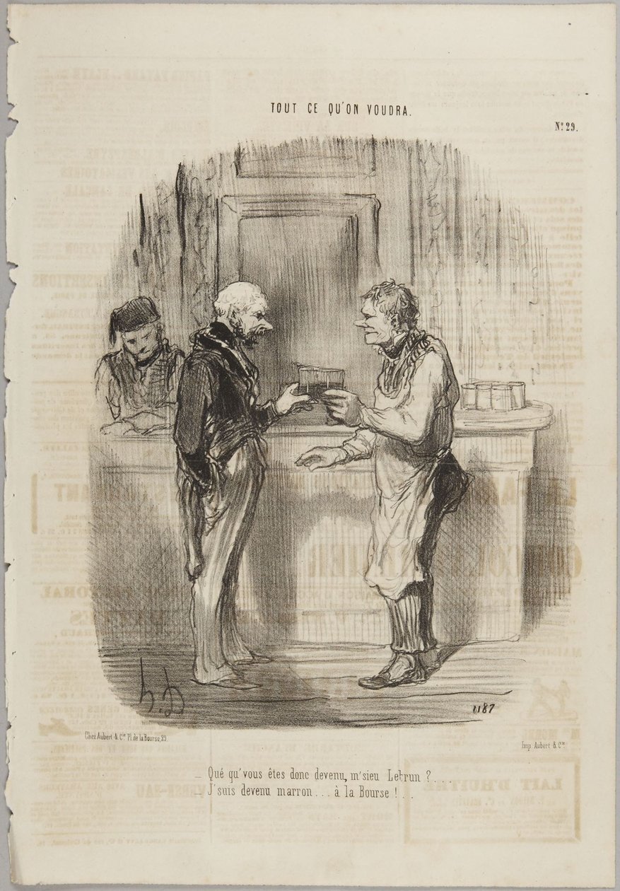 Was ist denn aus Ihnen geworden, Herr Lebrun?, Nummer 29 aus der Serie „Alles, was man will“ aus Le Charivari von Honoré Daumier