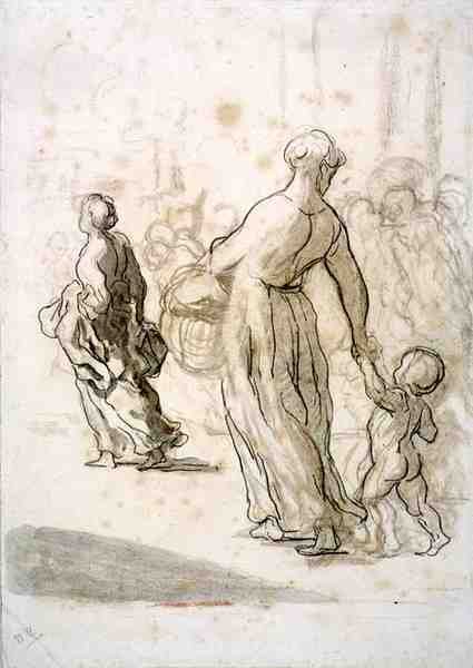 Zwei Frauen und ein Kind, ca. 1848-50 von Honoré Daumier