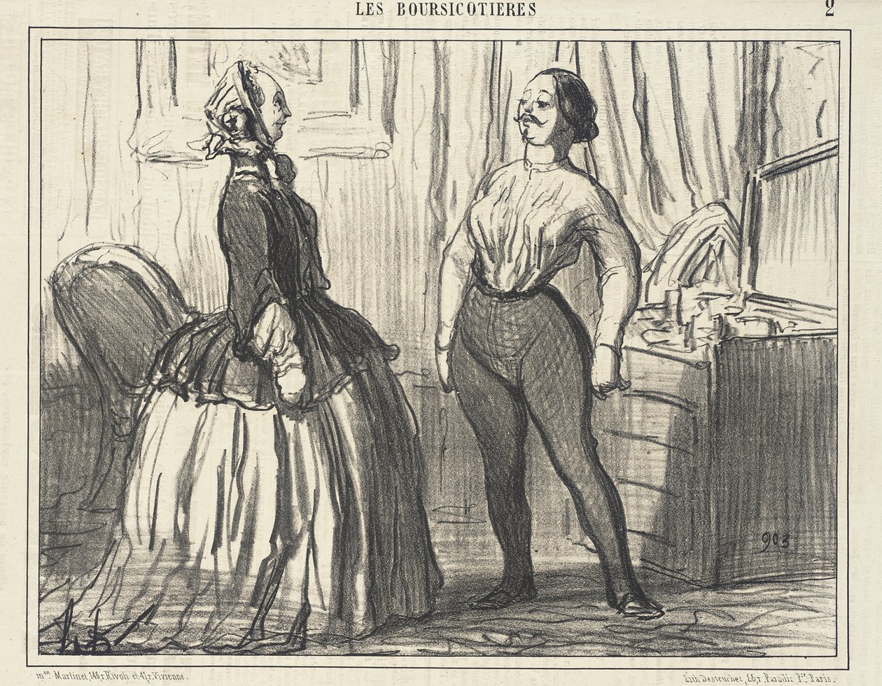 Sehen wir mal... Sehe ich so männlich genug aus? von Honoré Daumier