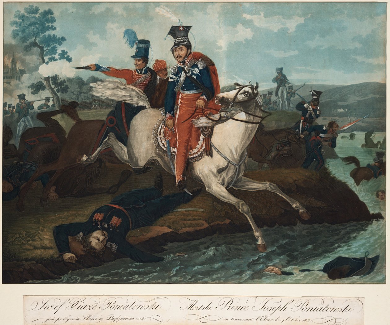 Tod von Prinz Józef Poniatowski in der Schlacht von Leipzig, 1820 von Emile Jean Horace Vernet