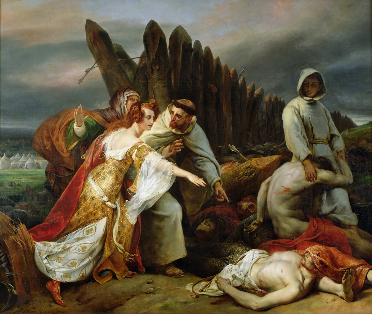 Edith findet den Körper von Harold von Emile Jean Horace Vernet