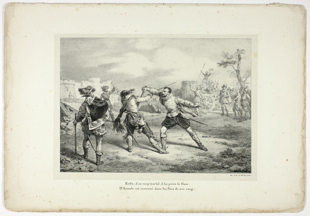 Endlich, mit einem tödlichen Schlag, durchbohrt er seine Flanke... von Horace Vernet