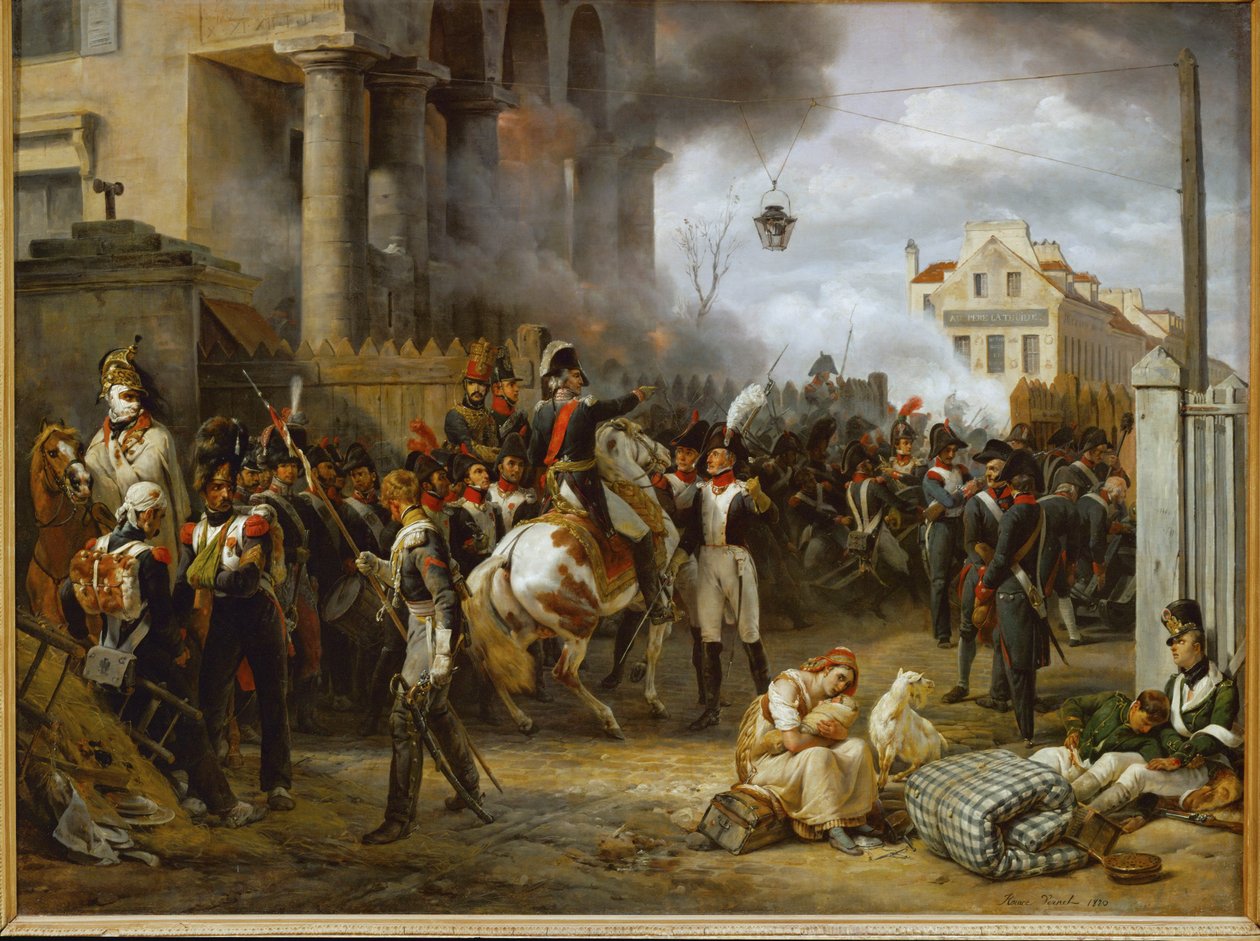 La barrière de Clichy - Die Verteidigung von Paris an der Porte de Clichy gegen die alliierten Armeen von Großbritannien, Russland, Preußen von Horace Vernet