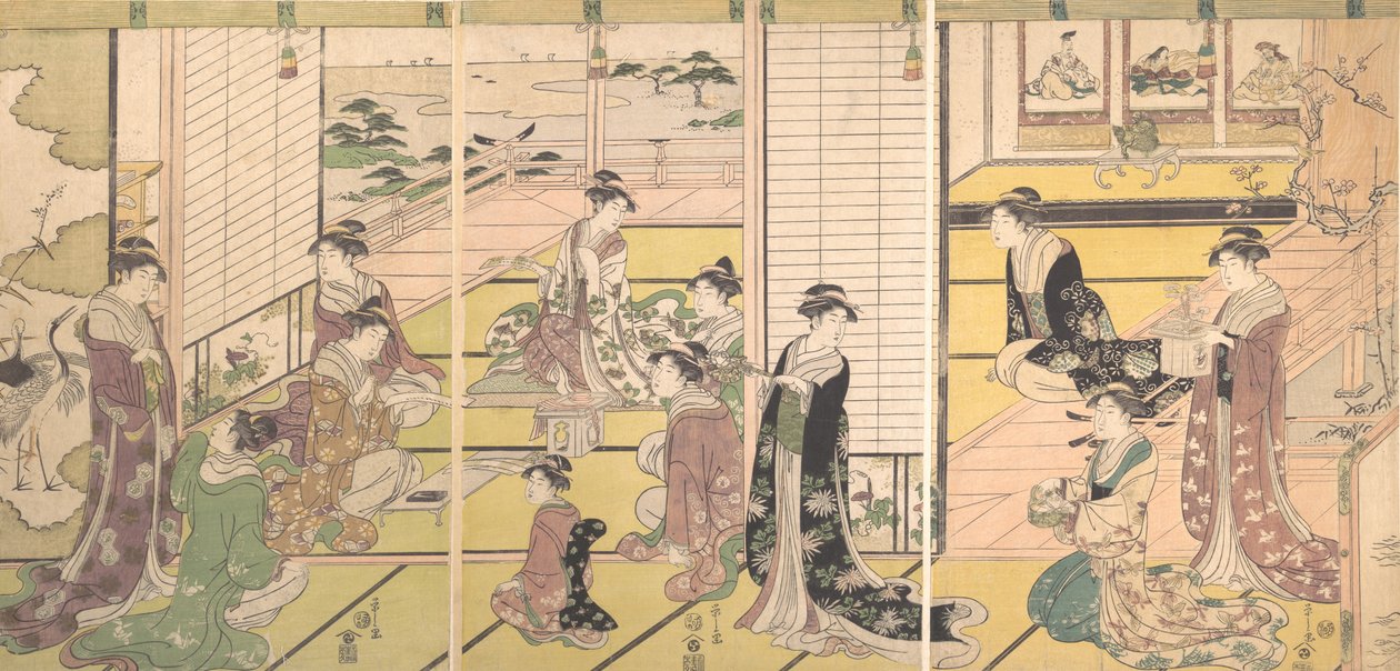 Ehrung der drei Götter der Poesie: Frauen, die Gedichte schreiben von Hosoda Eishi