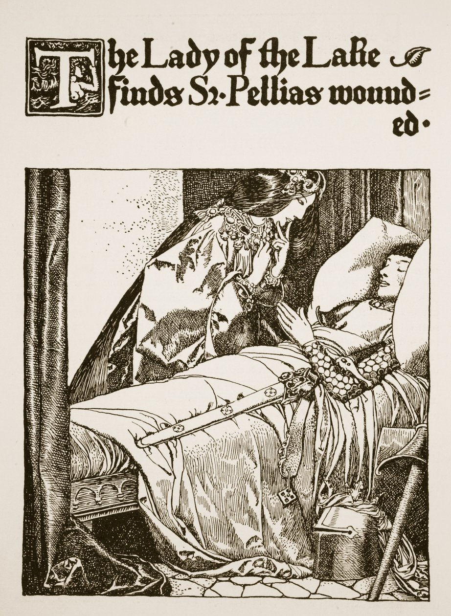 Die Dame vom See findet Sir Pellias verwundet, Illustration aus 