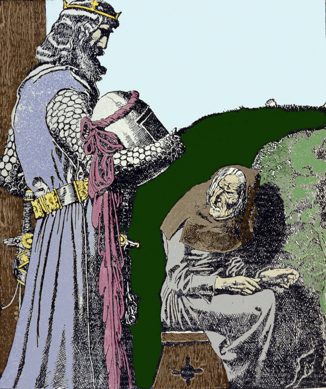 König Artus und die Hexe. Illustration von Howard Pyle von Howard Pyle