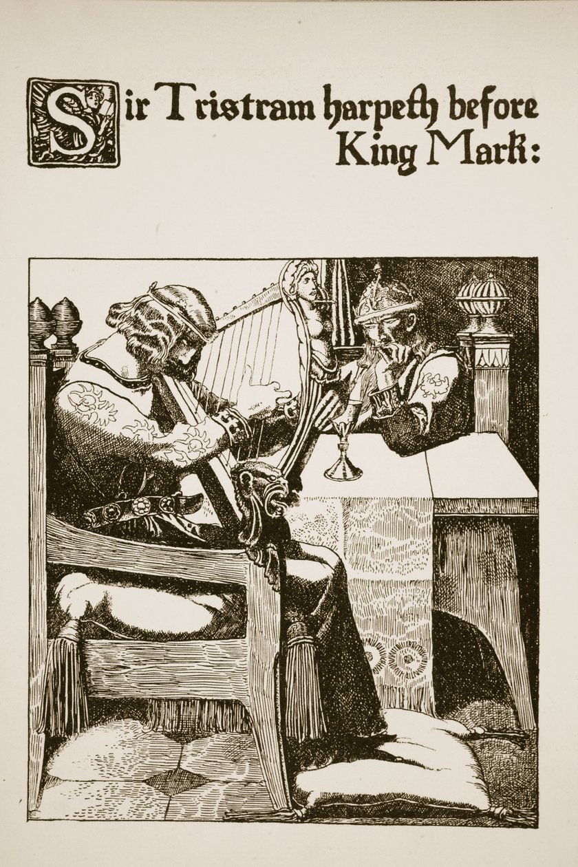 Sir Tristram spielt Harfe vor König Mark (Illustration aus 