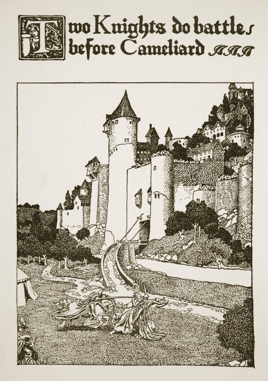 Zwei Ritter kämpfen vor Cameliard, Illustration aus 
