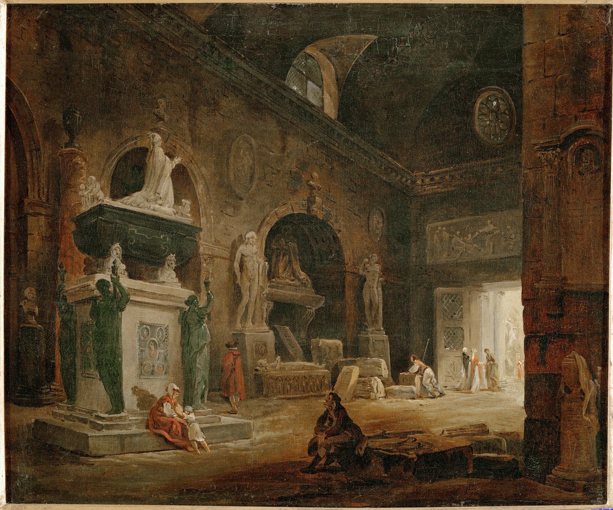 Ansicht eines Saals des Museums der französischen Denkmäler von Hubert (circle of) Robert