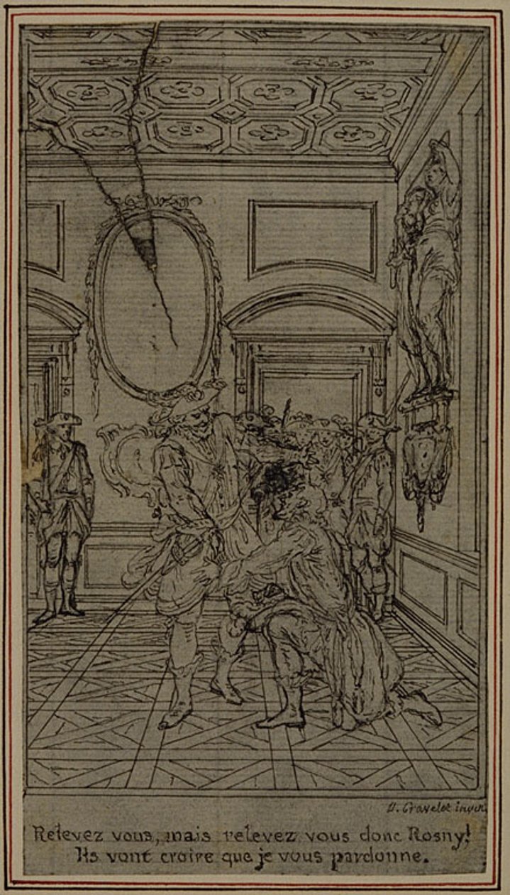 Studie für Vignette-Frontispiz von Colles "La Partie de Chasse de Henri IV", Akt I von Hubert Francois Gravelot