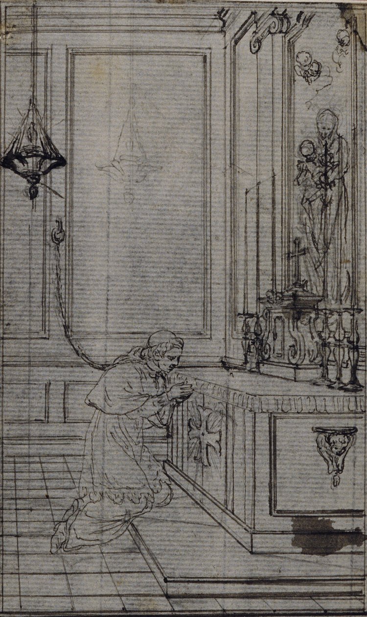 Studie für Vignette in Abbé Dinouarts "Vie du Venerable don Juan de Palafox", S. 256 von Hubert Francois Gravelot