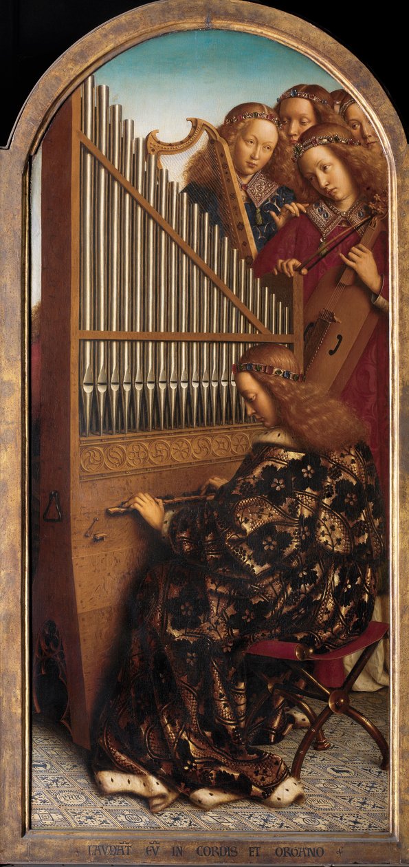 Engelmusiker mit der heiligen Cäcilia, vom Genter Altar von Hubert & Jan van (1390 1441) Eyck
