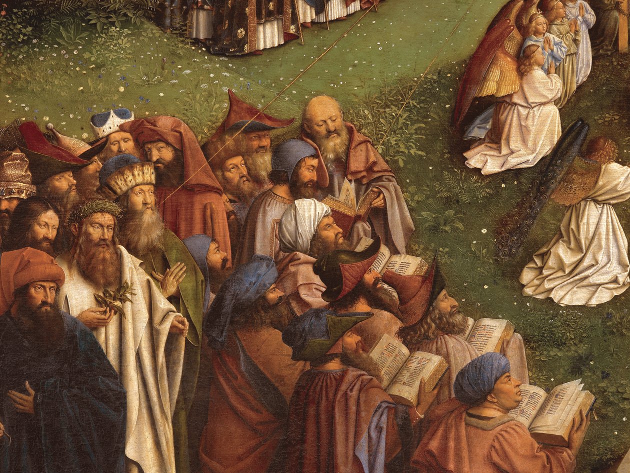 Detail der Anbetung des mystischen Lammes, vom zentralen Panel des Genter Altars von Hubert & Jan van (1390 1441) Eyck