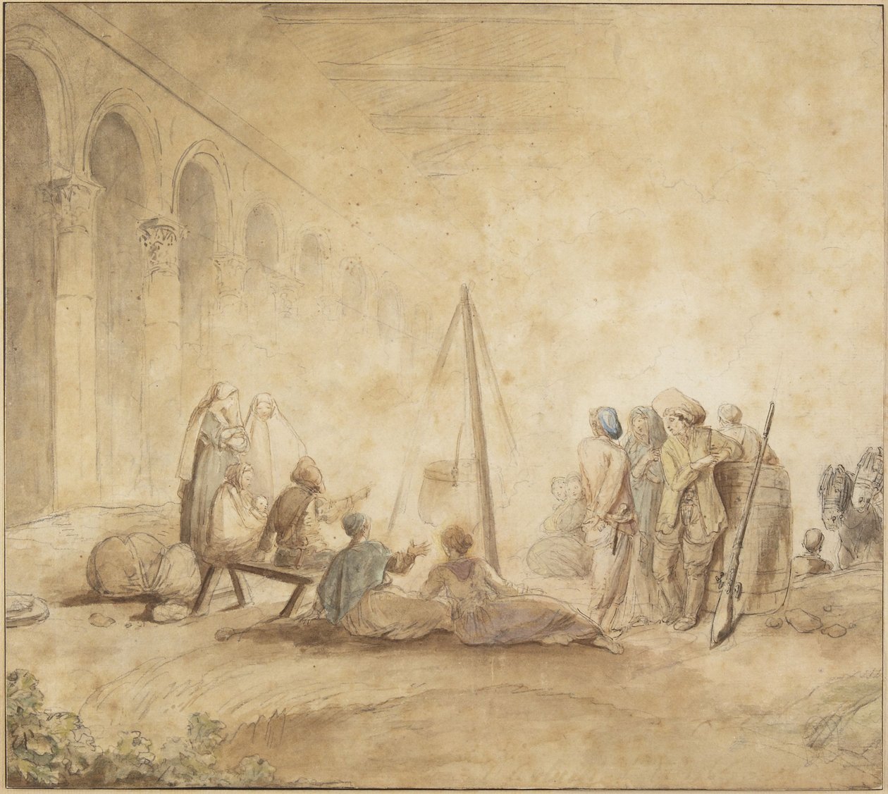 Figuren um ein Feuer von Hubert Robert