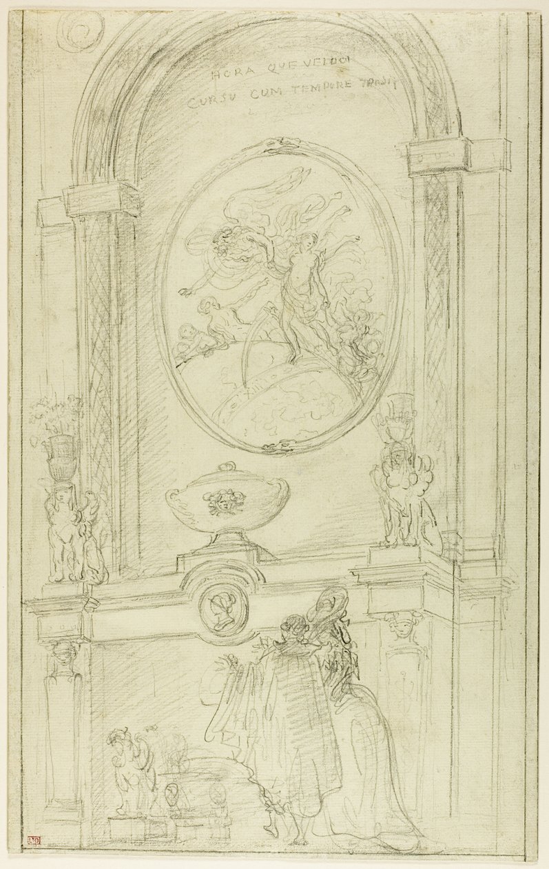 Innenraum mit einem Paar vor einem Kamin von Hubert Robert