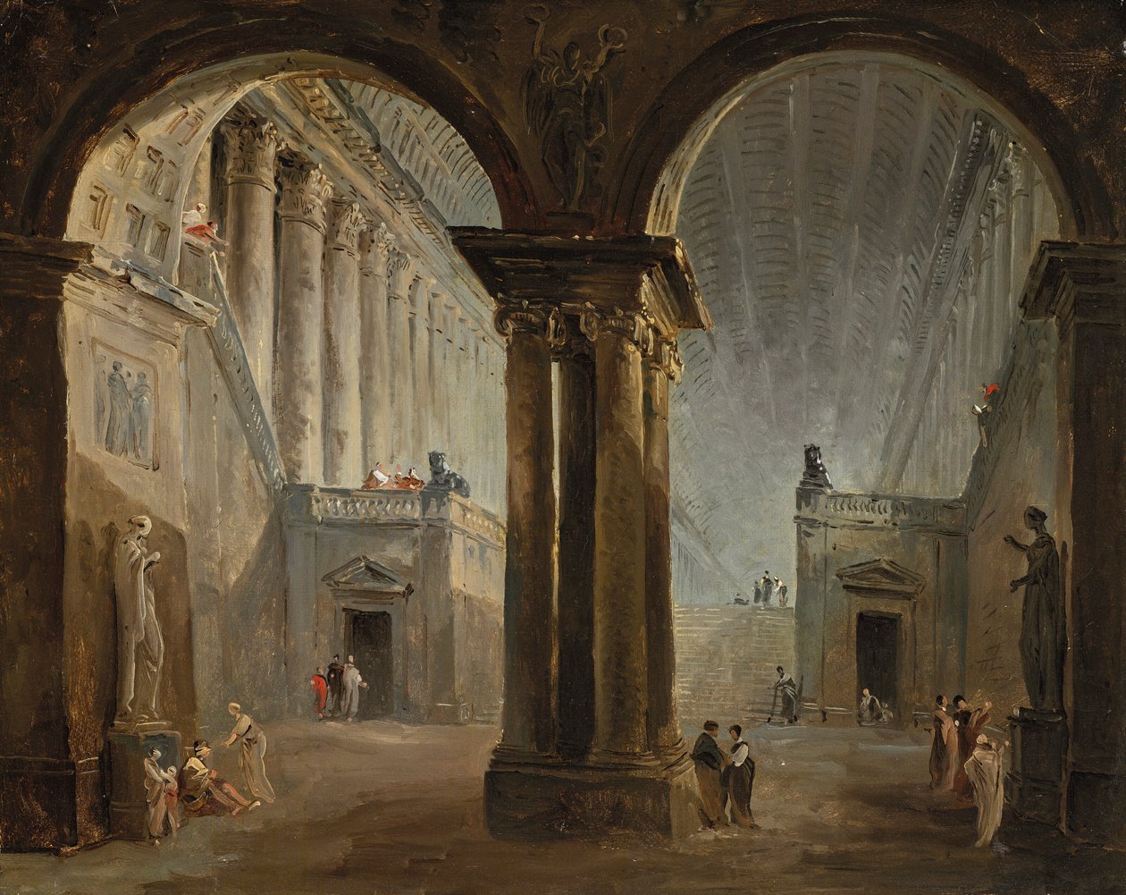Personen in einer antiken Galerie von Hubert Robert